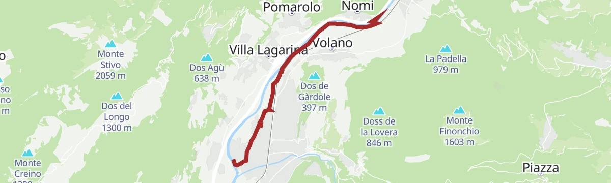 Route map: From Rovereto to Nomi with your bicycle
